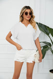 SOLID COLOR V-NECK SHORT SLEEVE CHIFFON SHIRT