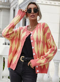 FASHION SINGLE-BREASTED PRINTED ROUND NECK SWEATER COAT