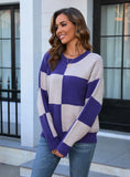 Casual Round Neck Plaid Sweater