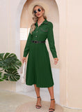 SLIM-FIT LONG SLEEVE PLEATS DRESS