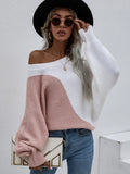 FASHION BAT SLEEVE COLOR MATCHING ROUND NECK SWEATER