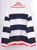 Button V-neck Stitching Loose Sweater
