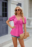 SOLID COLOR V-NECK SHORT SLEEVE LOOSE T-SHIRT