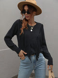 FASHION LOOSE SOLID COLOR FRINGED PULLOVER SWEATER