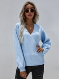 STYLISH CROSS V-NECK SOLID COLOR PULLOVER LOOSE SWEATER