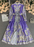 LANTERN SLEEVES V-NECK PRINTED DRESS