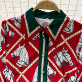 Red Bold Equestrian Print Long Dress