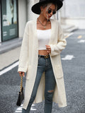STYLISH SOLID COLOR POCKET LONG COAT SWEATER