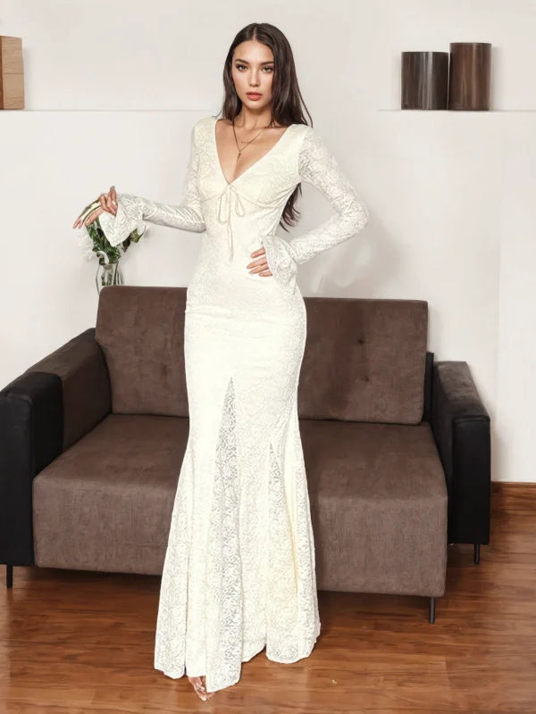 Bell Sleeves Lace White Maxi Dress Ncocon Bell Sleeves Lace White Maxi Dress Ncocon