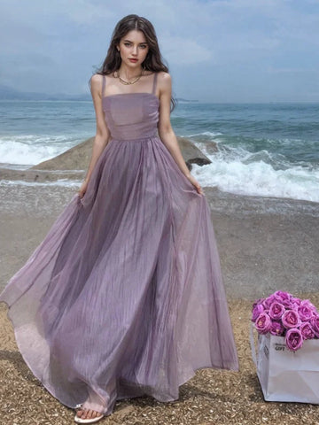 Soft Pleats Lavender Hue Beach-Ready Dress