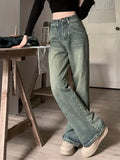 Blue High Waist Straight Casual Wide Legs Jeans