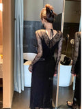 Sheer Overlay Long Sleeve Full-Length Black Dress