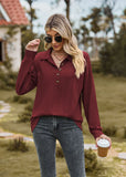 SOLID COLOR LAPEL BUTTON LOOSE LONG SLEEVE TOP