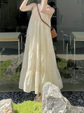 Tiered Maxi Bow Tie Back Ruched Dress