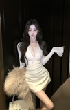 Elegant Cream Outfit with Lace - detailed Top and Mini Skirt