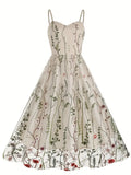 Embroidery Mesh Floral Summer A Line Party Dress