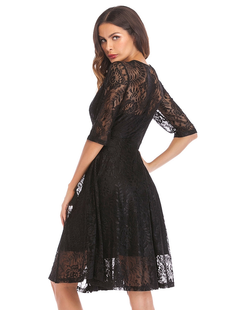 Black Scallop Neck Detailing Dress main image 1
