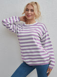 CLASSY STRIPED MULTICOLOR ROUND NECK TOP LOOSE SWEATER