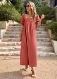 SOLID COLOR SQUARE NECK LONG DRESS