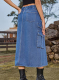 ELASTIC WAIST DENIM CASUAL LONG SKIRT