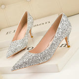 THIN HIGH-HEELED POINTED SEQUINED SHOES