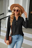 SOLID COLOR V-NECK BUTTON LONG SLEEVE T-SHIRT
