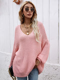 FASHION SOLID COLOR PULLOVER V-NECK LOOSE SWEATER