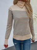 CLASSY HIGH NECK STRIPED PULLOVER SWEATER
