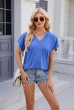 V-NECK SOLID COLOR LOOSE SHORT SLEEVE T-SHIRT