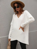 FASHION SOLID COLOR V-NECK FASHION TOP SWEATER
