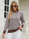 CLASSY STRIPED LONG-SLEEVED ROUND NECK KNITTED PULLOVER SWEATER