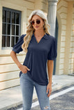 SOLID COLOR LAPEL LOOSE SHORT SLEEVE T-SHIRT