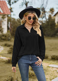 SOLID COLOR LAPEL LOOSE LONG SLEEVE TOP