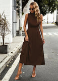 SOLID COLOR LONG SLEEVELESS DRESS