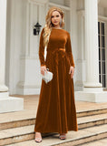 VELVET SOLID COLOR LONG SLEEVE DRESS