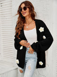 Flower Cardigan Lantern Sleeve Sweater Coat