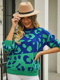 Leopard Print Stitching Round Neck Sweater