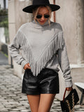 FASHION LOOSE FRINGED TURTLE NECK SWEATER