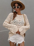 FASHION CROCHETED HOLLOW PULLOVER ROUND NECK LOOSE SWEATER