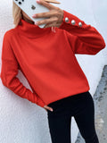 CLASSY SOLID COLOR HIGH NECK BUTTON SWEATER