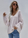 STYLISH PULLOVER STRIPED V-NECK SWEATER