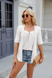 SOLID COLOR STITCHING BUTTON SHORT SLEEVE T-SHIRT