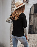 FASHION SPLICED CONTRAST CREWNECK PULLOVER SWEATER