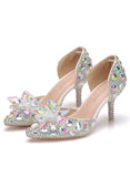 FINE-HEELED POINTED RHINESTONE SANDALS