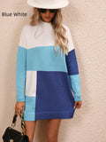 FASHION COLOUR MATCHING ROUND NECK LONG SWEATER