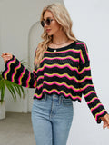 FASHION LONG SLEEVE ROUND NECK KNITTED STRIPED SWEATER