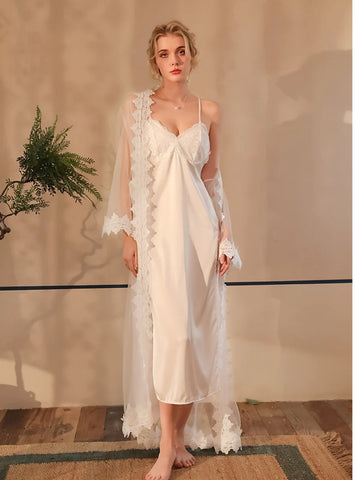 MESH LACE STITCHING NIGHTGOWN TWO-PIECE SUIT
