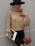 FASHION SOLID COLOR PULLOVER LOOSE TURTLE NECK SWEATER