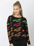 FASHION LETTER JACQUARD LOOSE ROUND NECK SWEATER