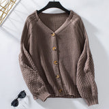Solid Color Button Loose Lantern Sleeve Sweater Coat